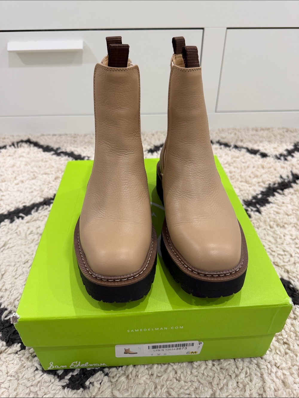 Sam Edelman Taupe Leather Chelsea Lug Booties